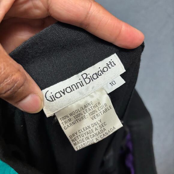 Vintage Giavanni Biagiotti Wool Skirt Leather Trim Y2K 80s Midi Witchy SZ 10 - Picture 6 of 14